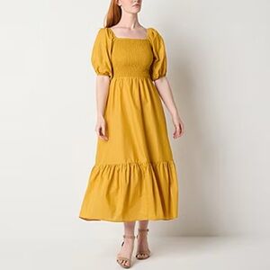Ryegrass Butter Yellow Maxi Dress Smocked Puff Sleeve Cotton Cottagecore Peasant